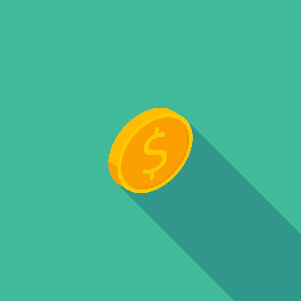 Gold coin right view icon vector isometric. Flat style vector illustration.