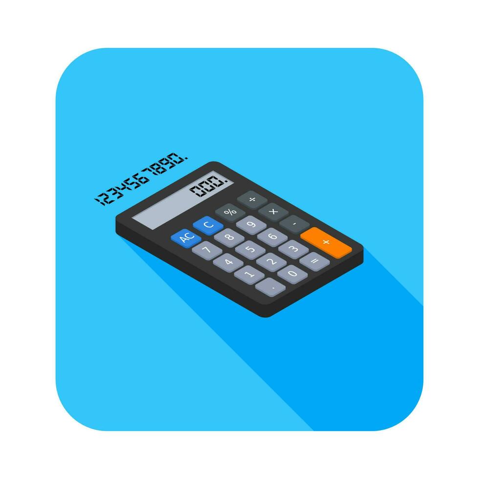 Calculator and Digital number right view icon vector isometric. Flat style vector illustration.