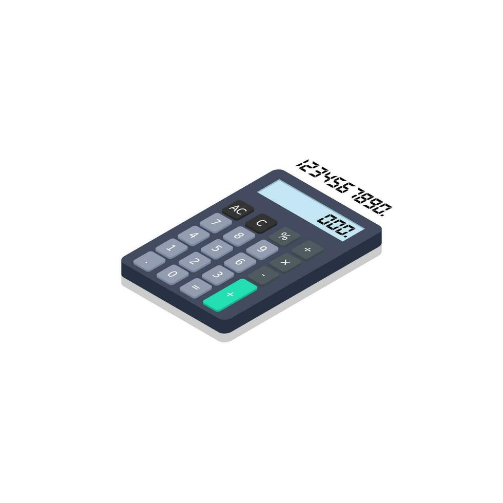 Calculator and Digital number left view Shadow icon vector isometric. Flat style vector illustration.