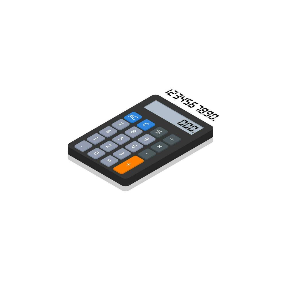 Calculator and Digital number left view Shadow icon vector isometric. Flat style vector illustration.