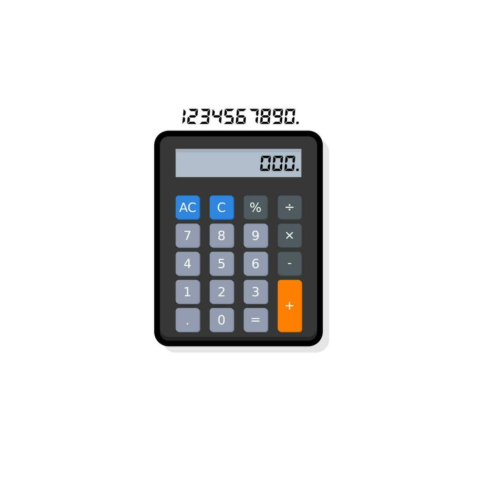 Calculator and Digital number Black Stroke and Shadow icon vector isolated. Flat style vector illustration.