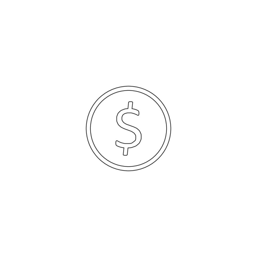 Gold coin Black Outline icon vector isolated. Flat style vector illustration.