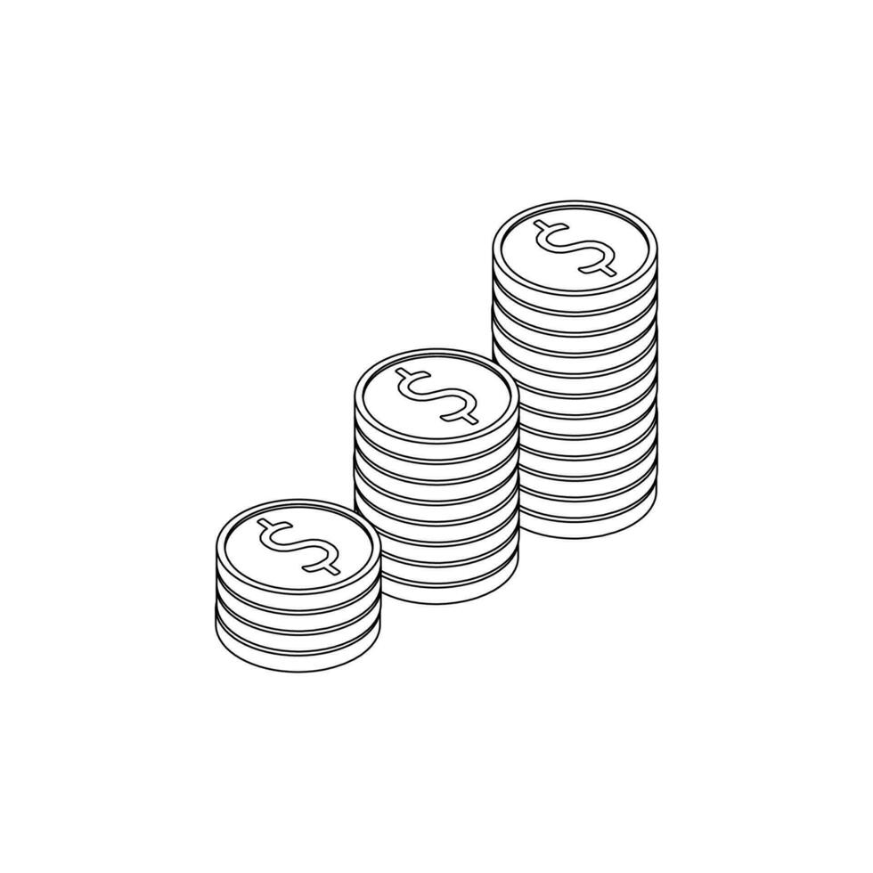 Gold coins stack Black Outline icon vector isometric. Flat style vector ...