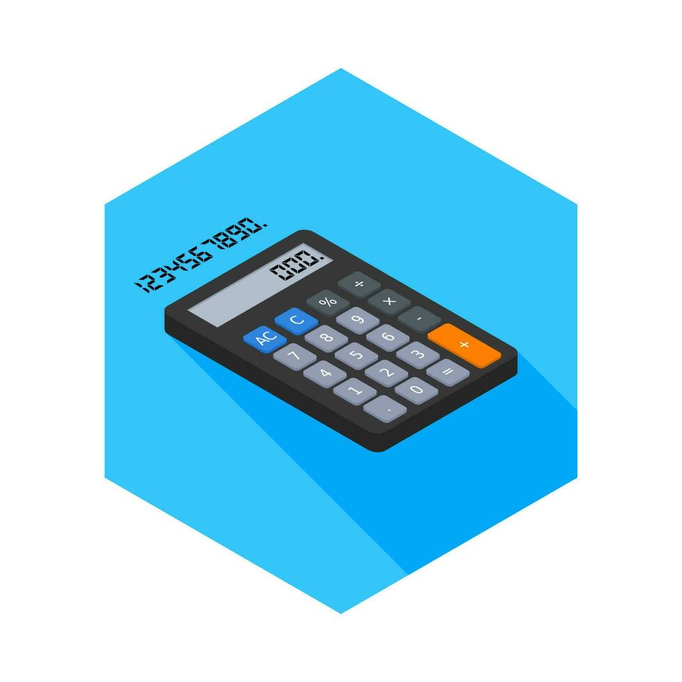 Calculator and Digital number right view icon vector isometric. Flat style vector illustration.