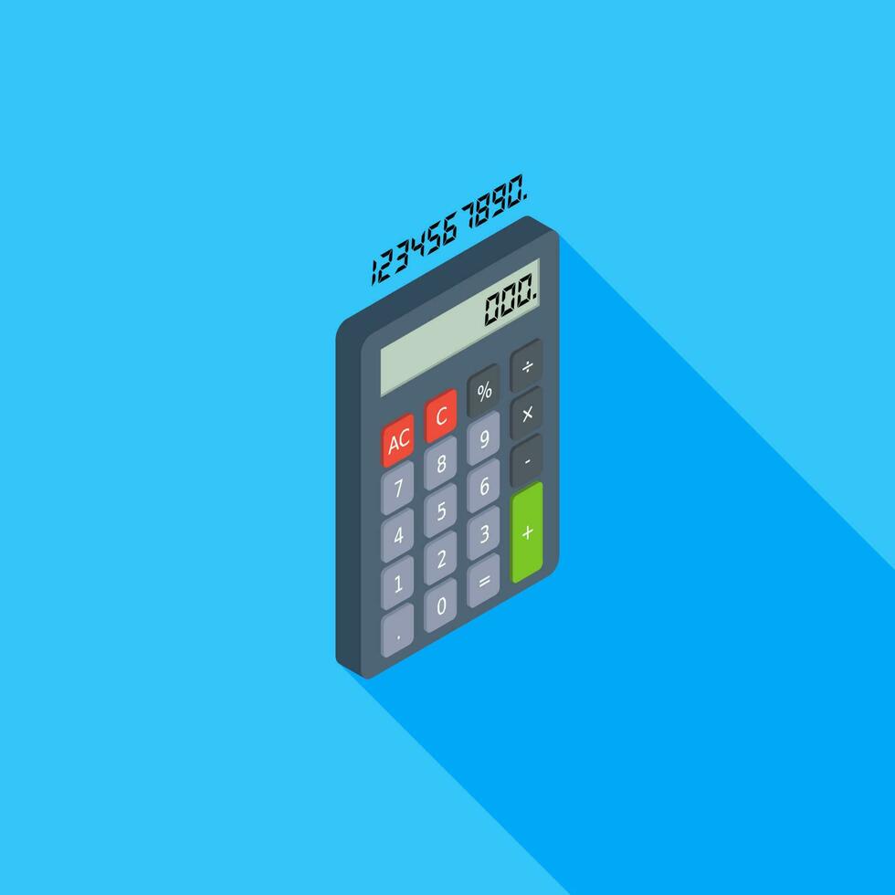 Calculator and Digital number right view icon vector isometric. Flat style vector illustration.
