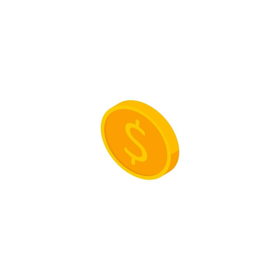 Gold coin left view White Background icon vector isometric. Flat style vector illustration.