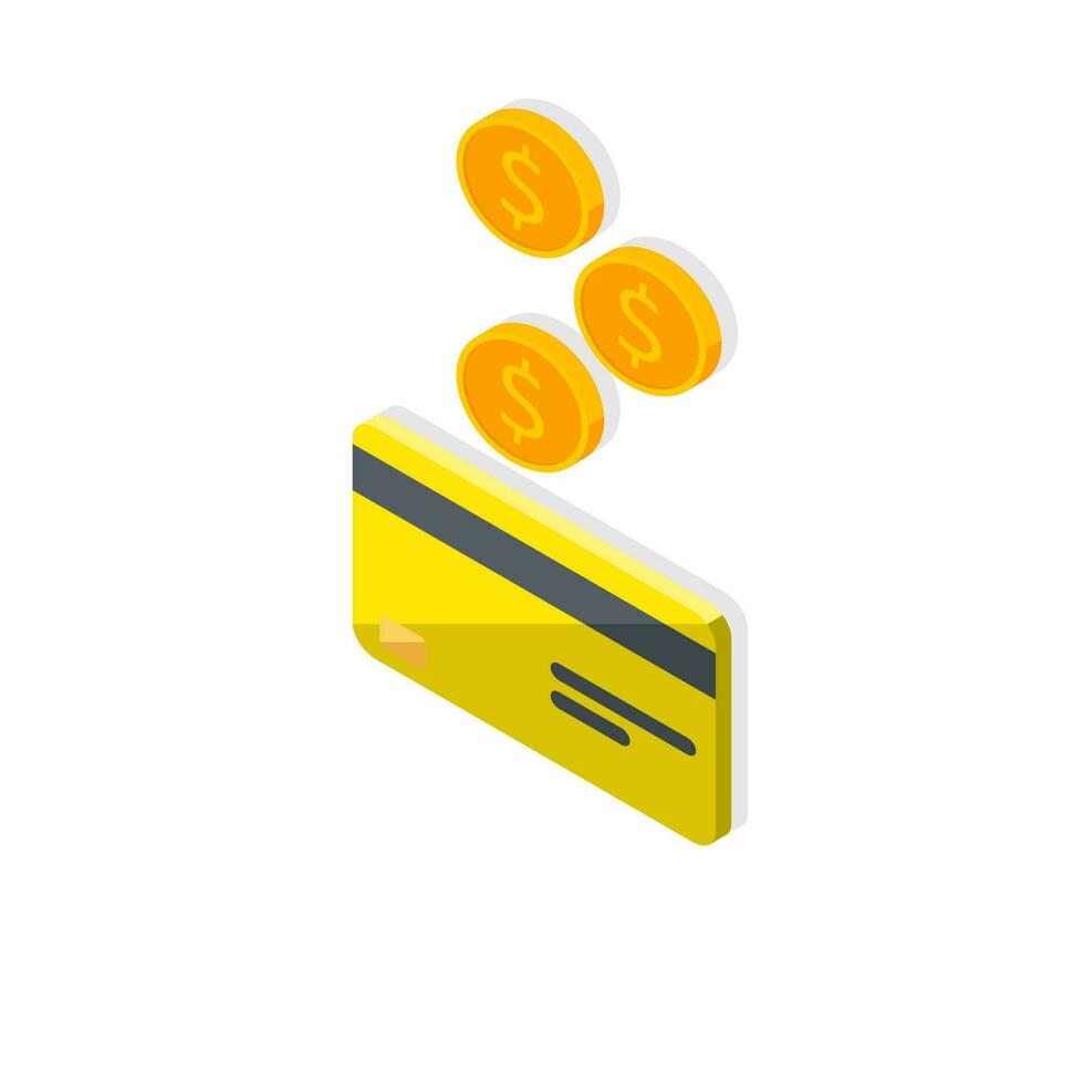 Cash get a bank card Yellow left view - Shadow icon vector isometric. Cashback service and online money refund. Concept of transfer money, e-commerce, saving account.