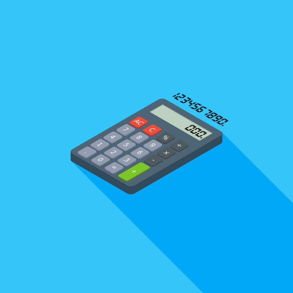 Calculator and Digital number left view icon vector isometric. Flat style vector illustration.