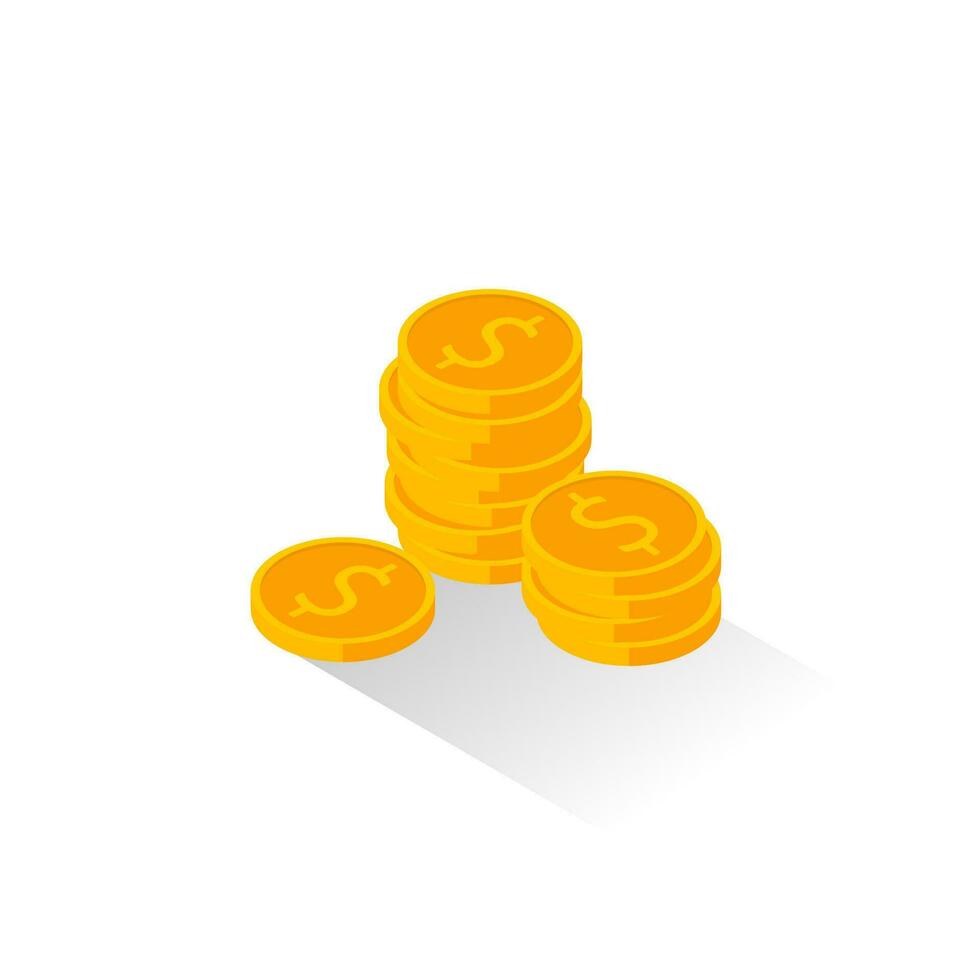 Gold coins stack Shadow icon vector isometric. Flat style vector illustration.