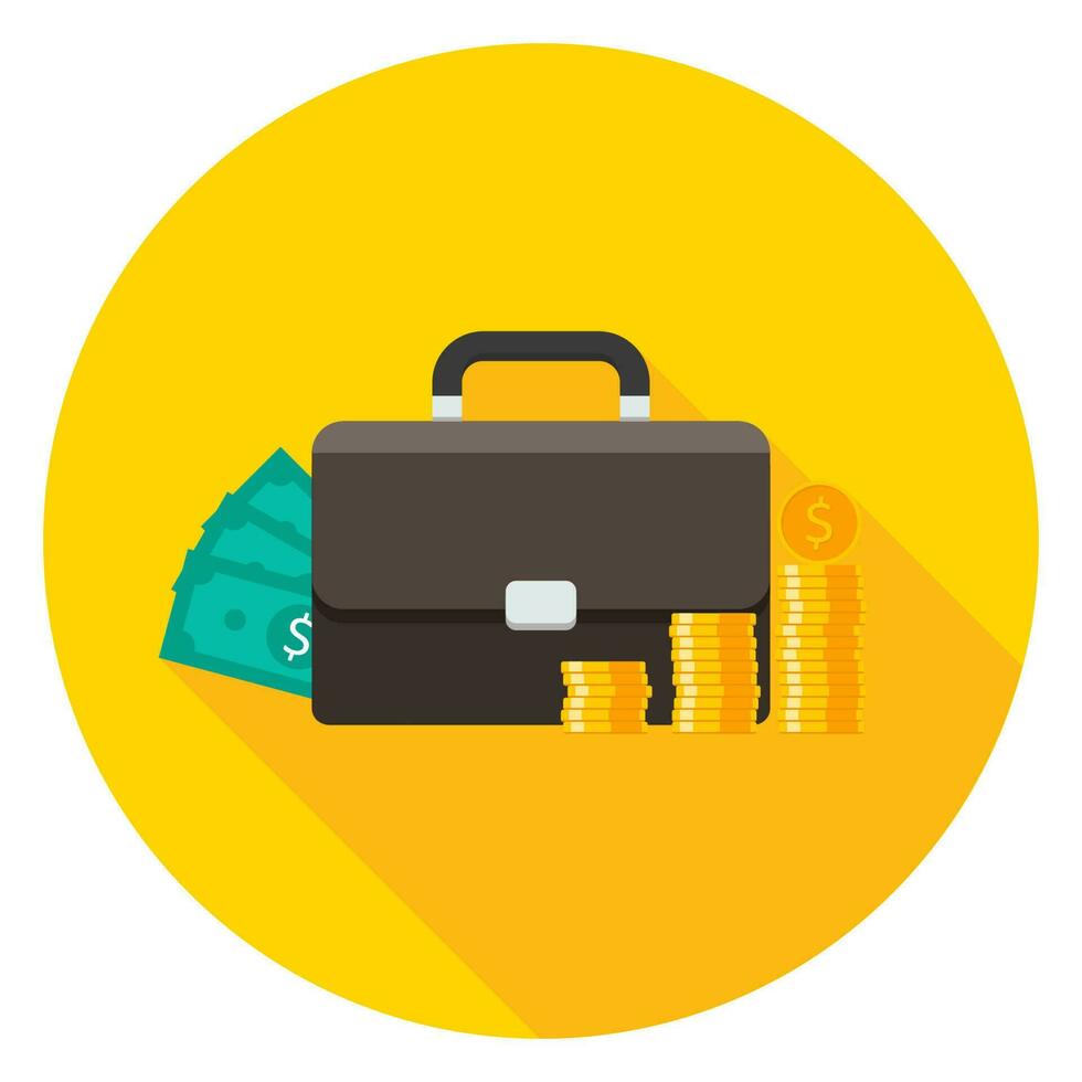 Briefcase, Dollar money cash icon, Gold coin stack icon vector isolated. Flat style vector illustration.