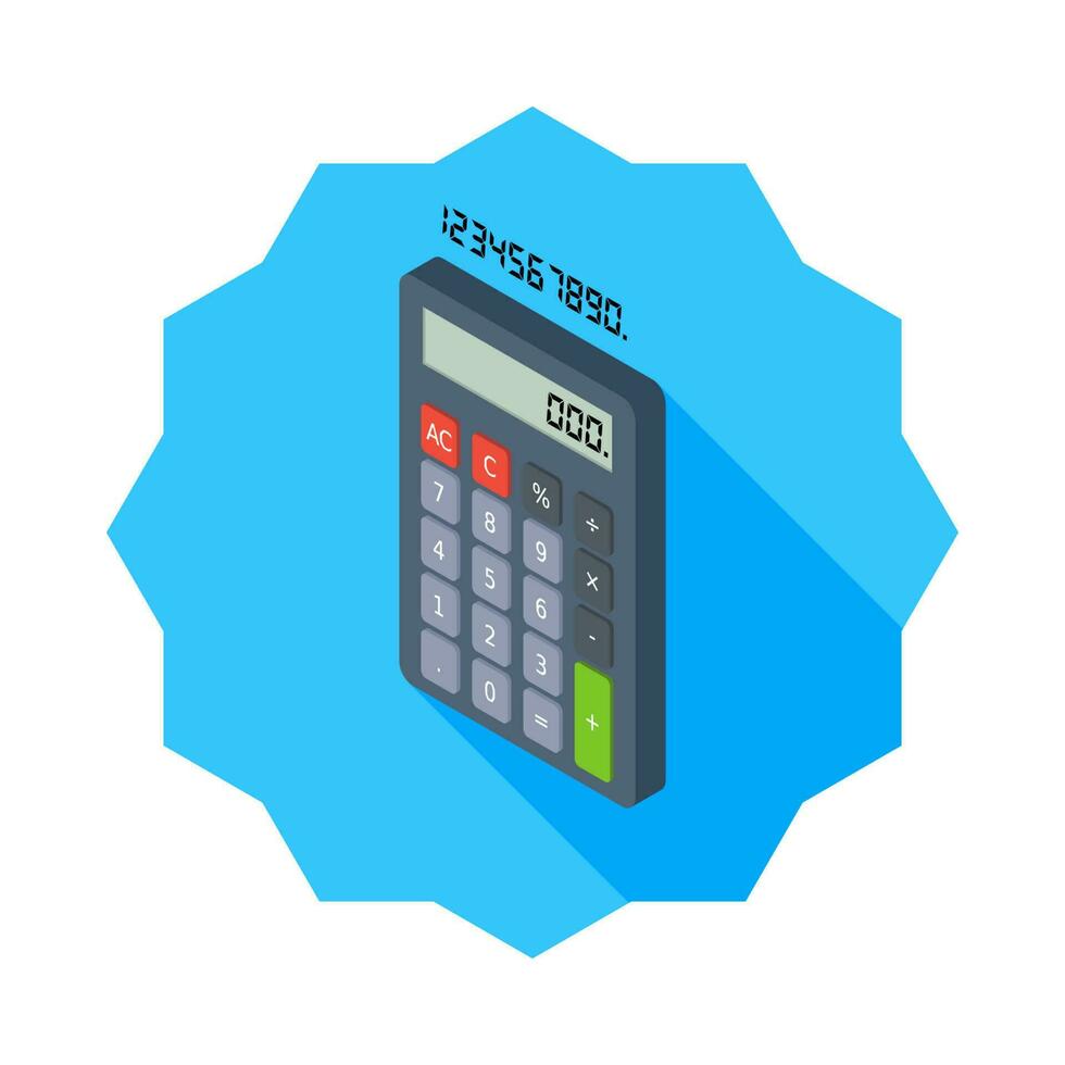 Calculator and Digital number left view icon vector isometric. Flat style vector illustration.
