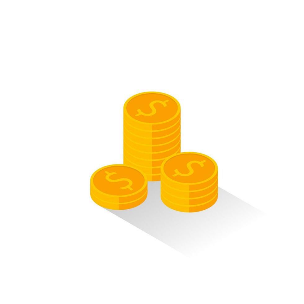 Gold coins stack Shadow icon vector isometric. Flat style vector illustration.