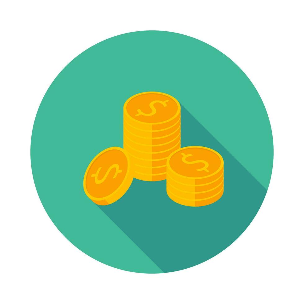 Gold coins stack icon vector isometric. Flat style vector illustration.