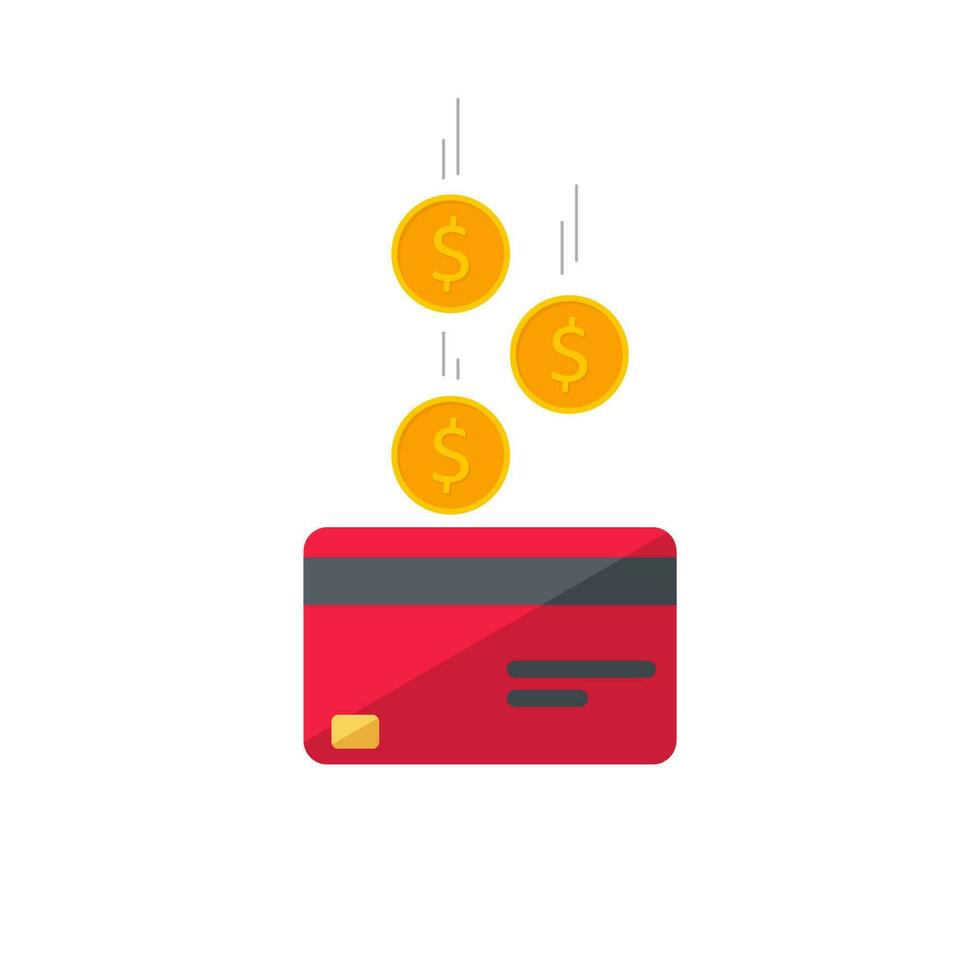 Cash get a bank card Red - White Background icon vector isolated. Cashback service and online money refund. Concept of transfer money, e-commerce, saving account.