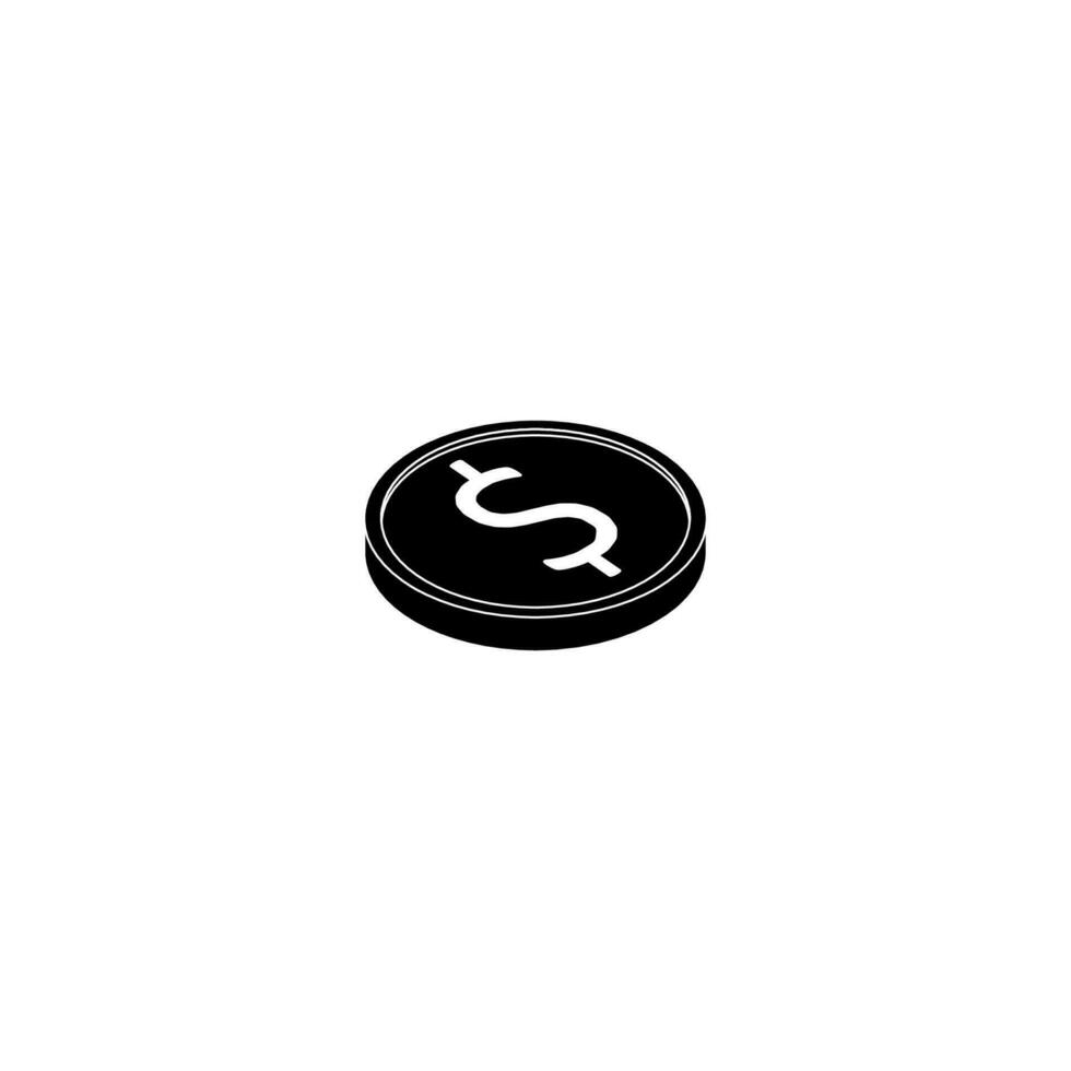 Gold coin right view White Outline icon vector isometric. Flat style vector illustration.