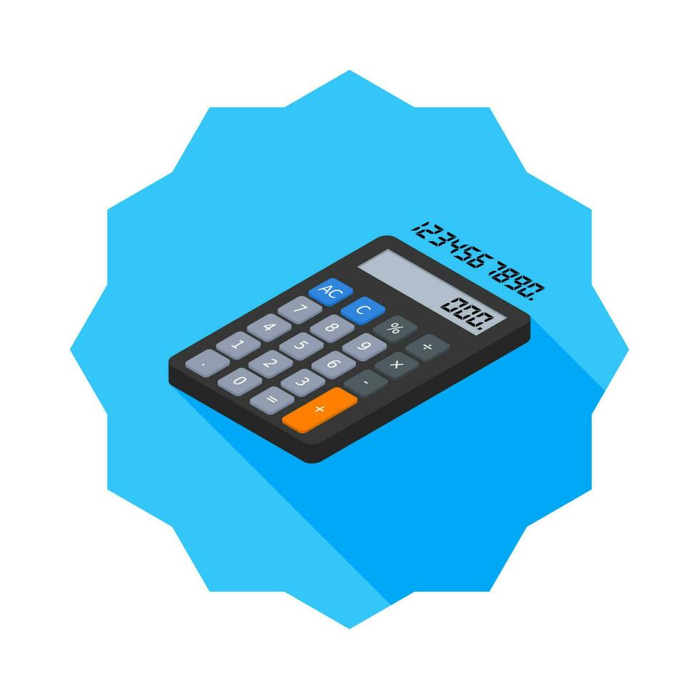 Calculator and Digital number left view icon vector isometric. Flat style vector illustration.