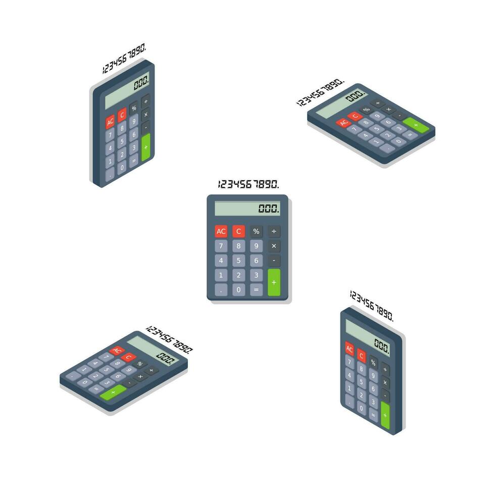 calculadora y digital número isométrica y plano sombra icono vector. plano estilo vector ilustración.