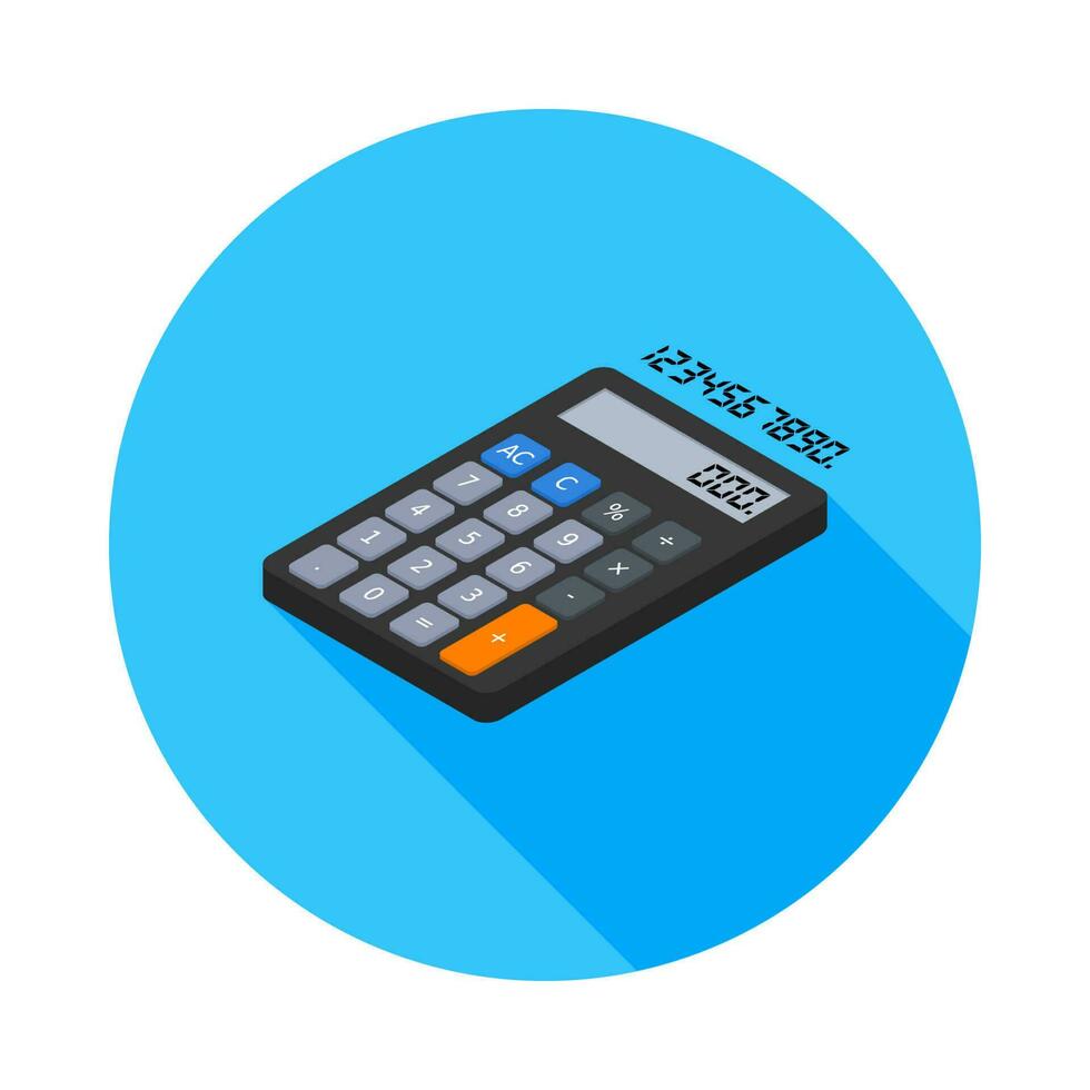 Calculator and Digital number left view icon vector isometric. Flat style vector illustration.