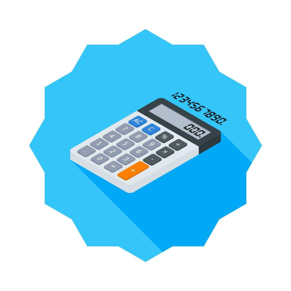 Calculator and Digital number left view icon vector isometric. Flat style vector illustration.