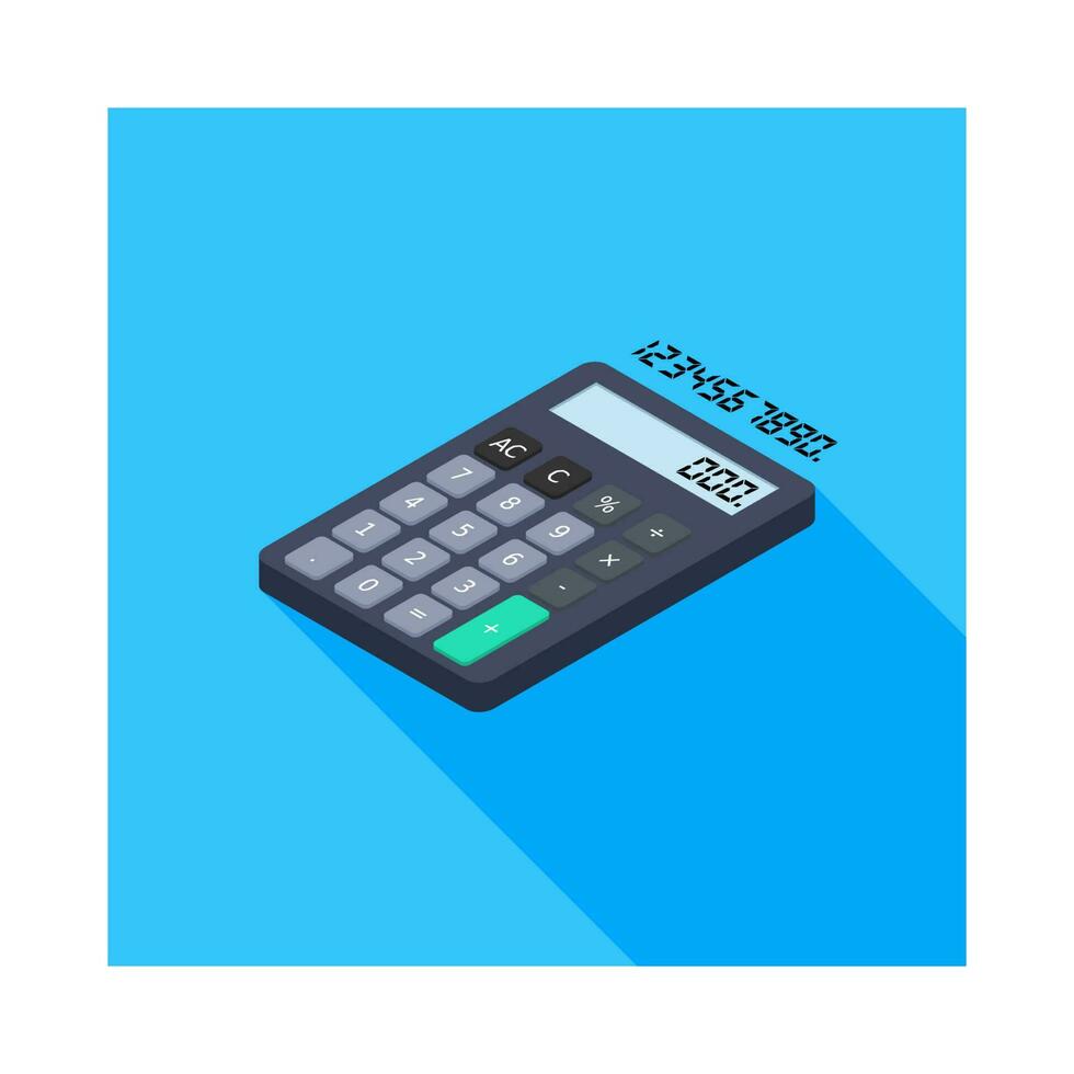 Calculator and Digital number left view icon vector isometric. Flat style vector illustration.