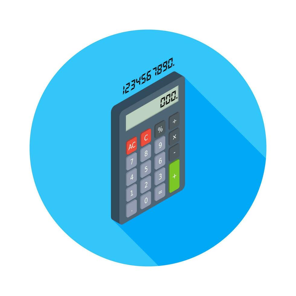 Calculator and Digital number right view icon vector isometric. Flat style vector illustration.