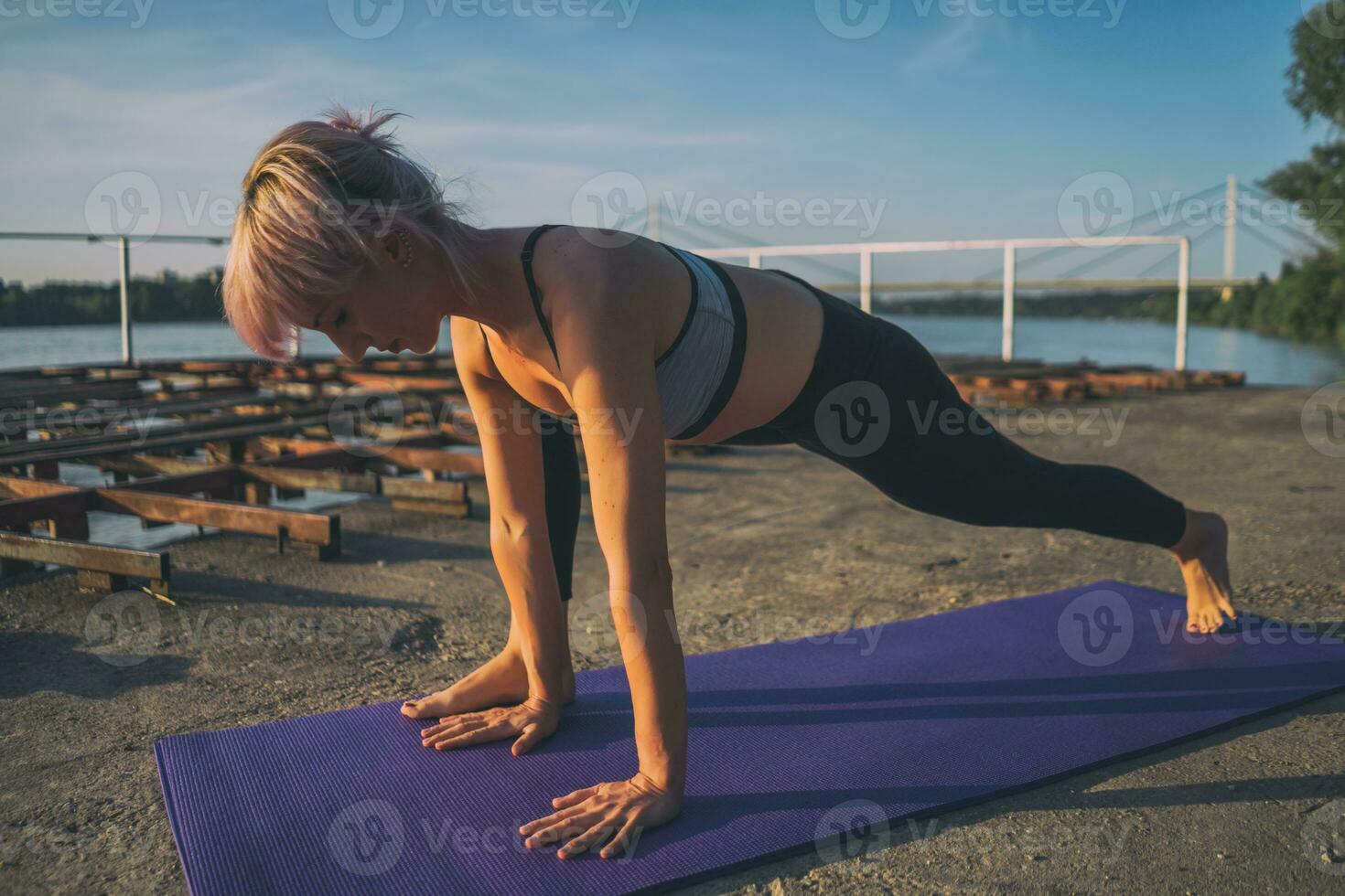 A woman doing physical exercises photo