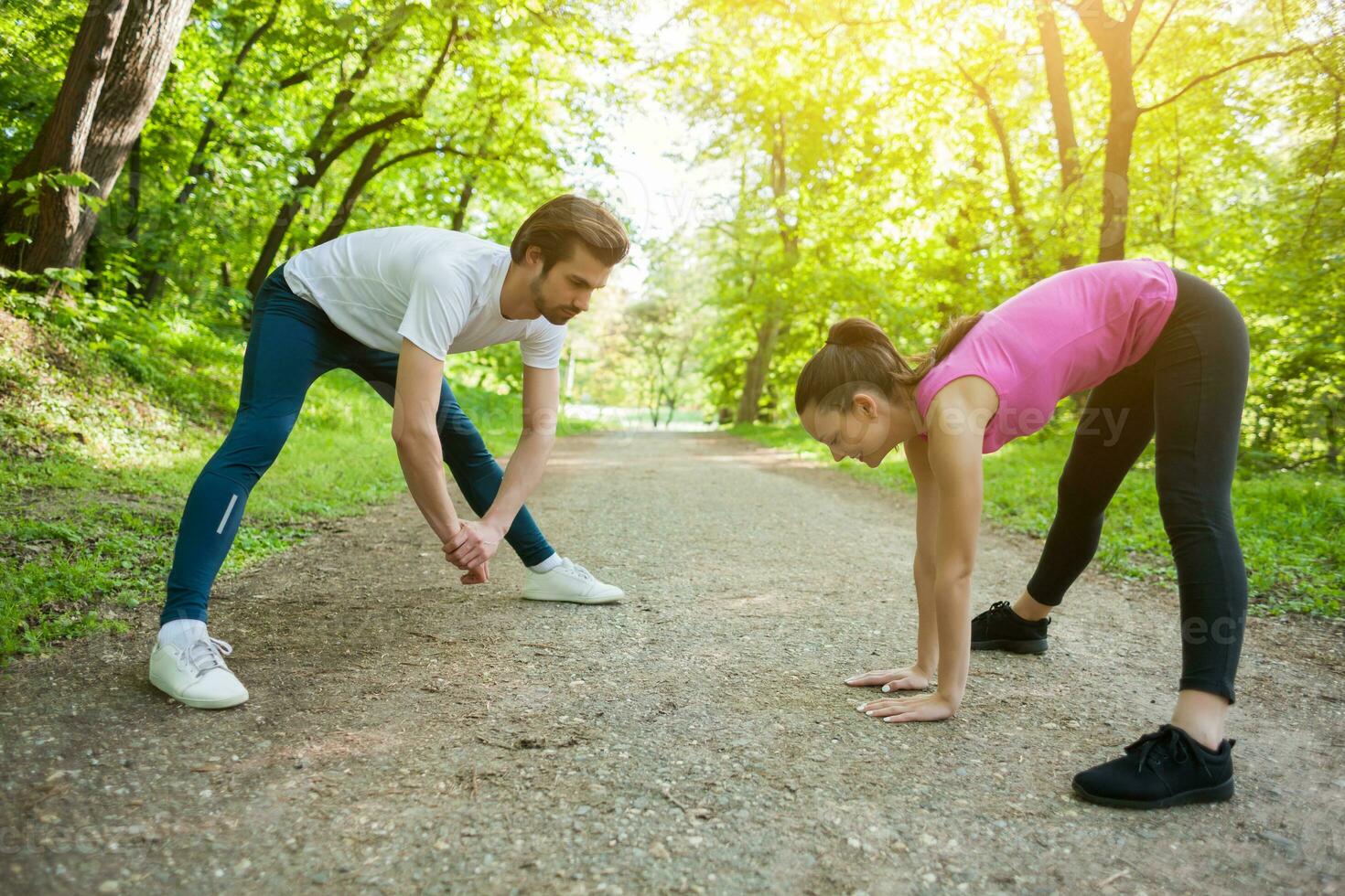 Friends exercising together photo