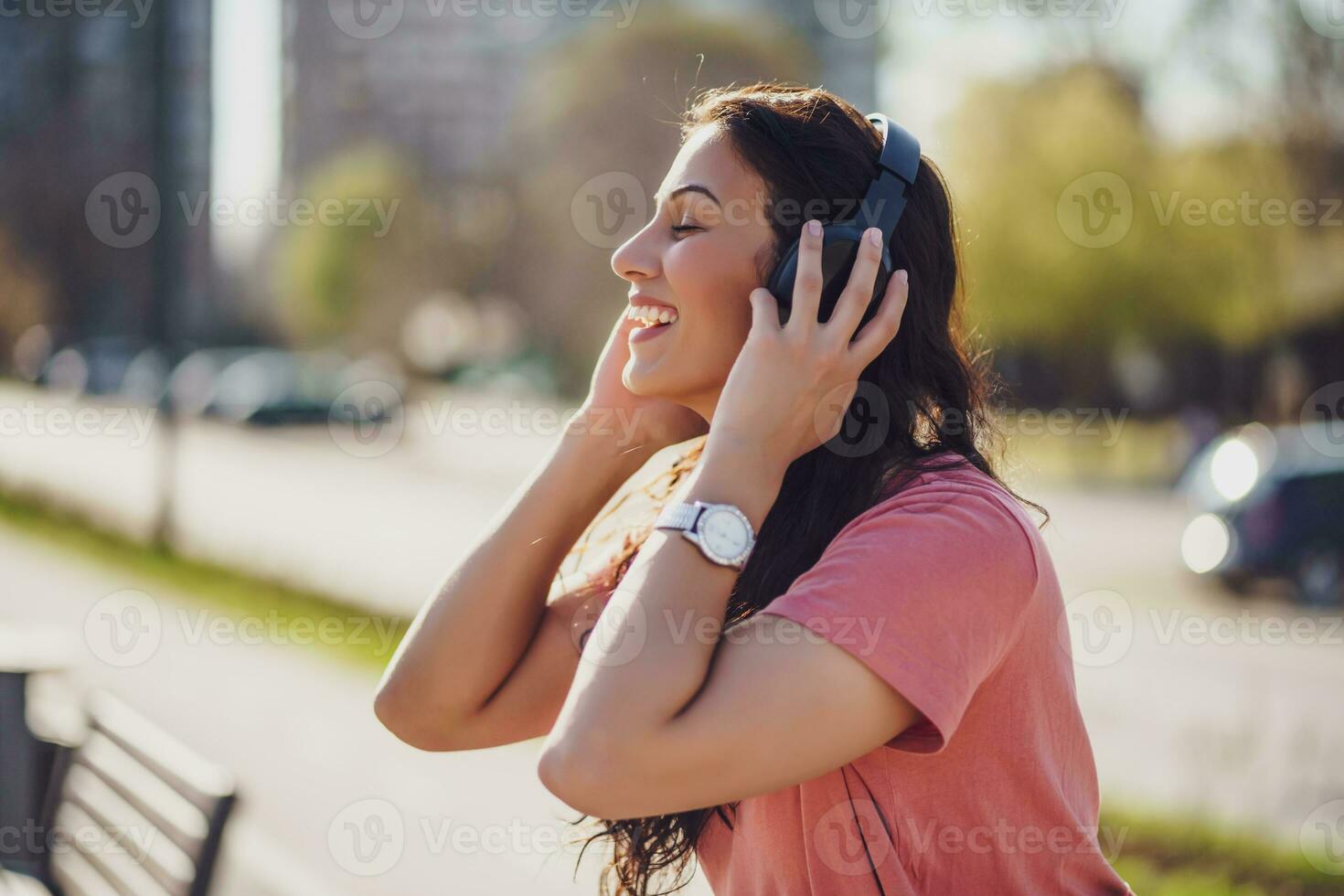 A woman listening to music photo