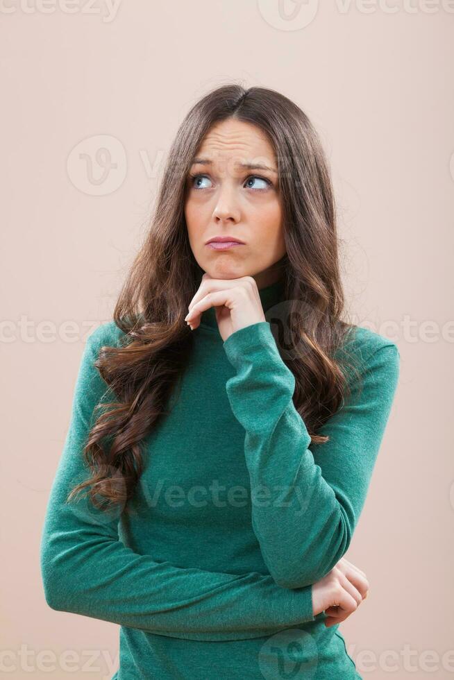 A woman with a green blouse photo