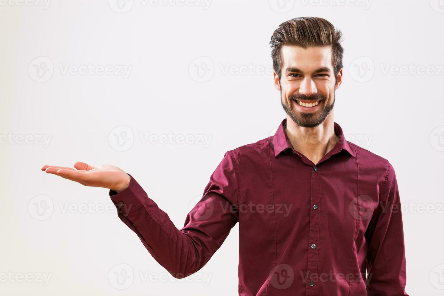 A happy man in a purple shirt photo