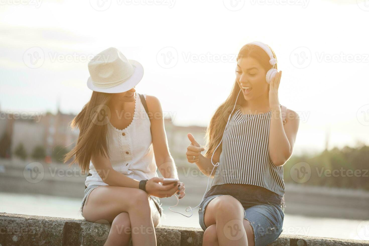 Friends spending time together in the city photo
