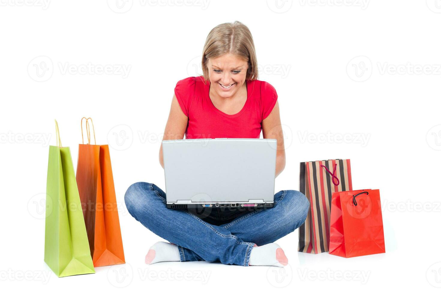 A woman shopping online photo