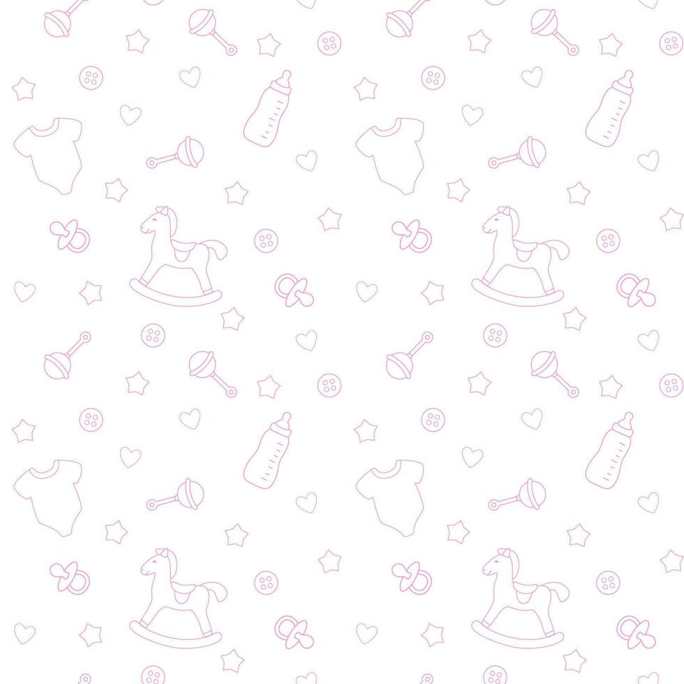 Baby pattern with white background and pink elements vector