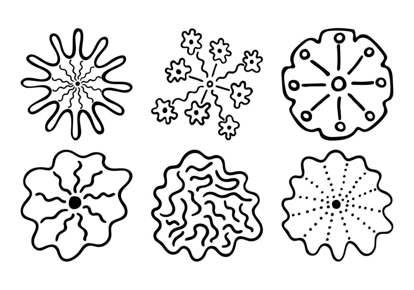 Sketch doodle outline flowers. Hand drawn drawing of plant buds during flowering. Petal silhouettes. Isolated vector. vector