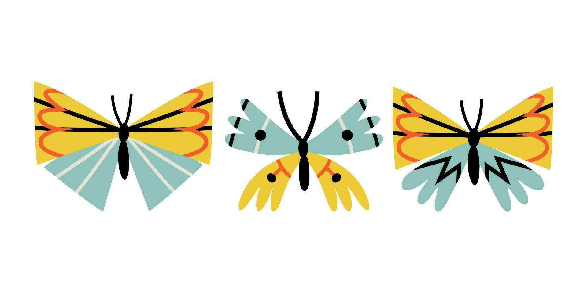 conjunto de linda minimalista mariposas en de moda plano estilo. sencillo formas vector ilustración.