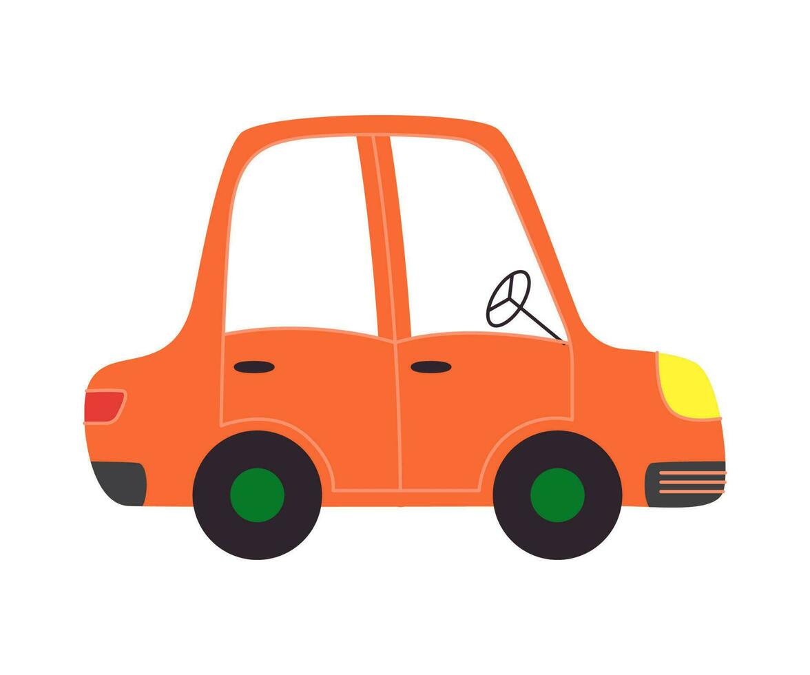 Vector cartoon orange car isolated on white. Flat vehicle icon