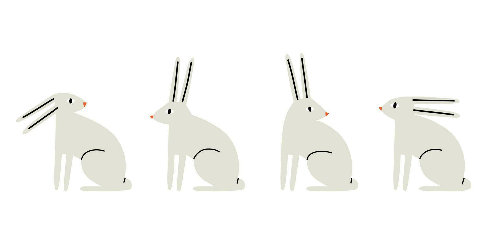 set of rabbits in flat style. simple trend shapes. vector illustration.