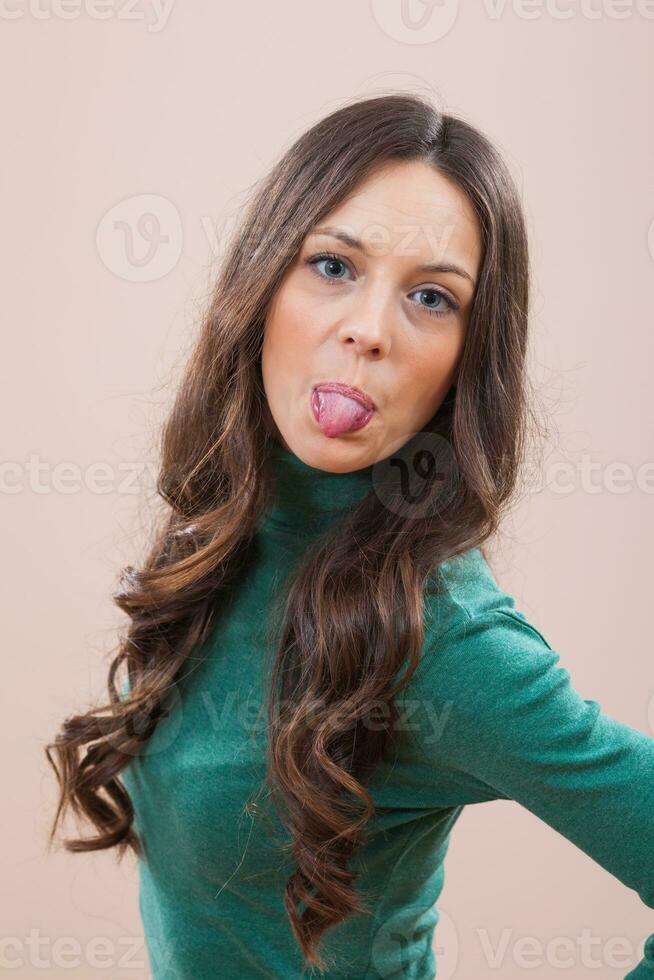 A woman with a green blouse photo