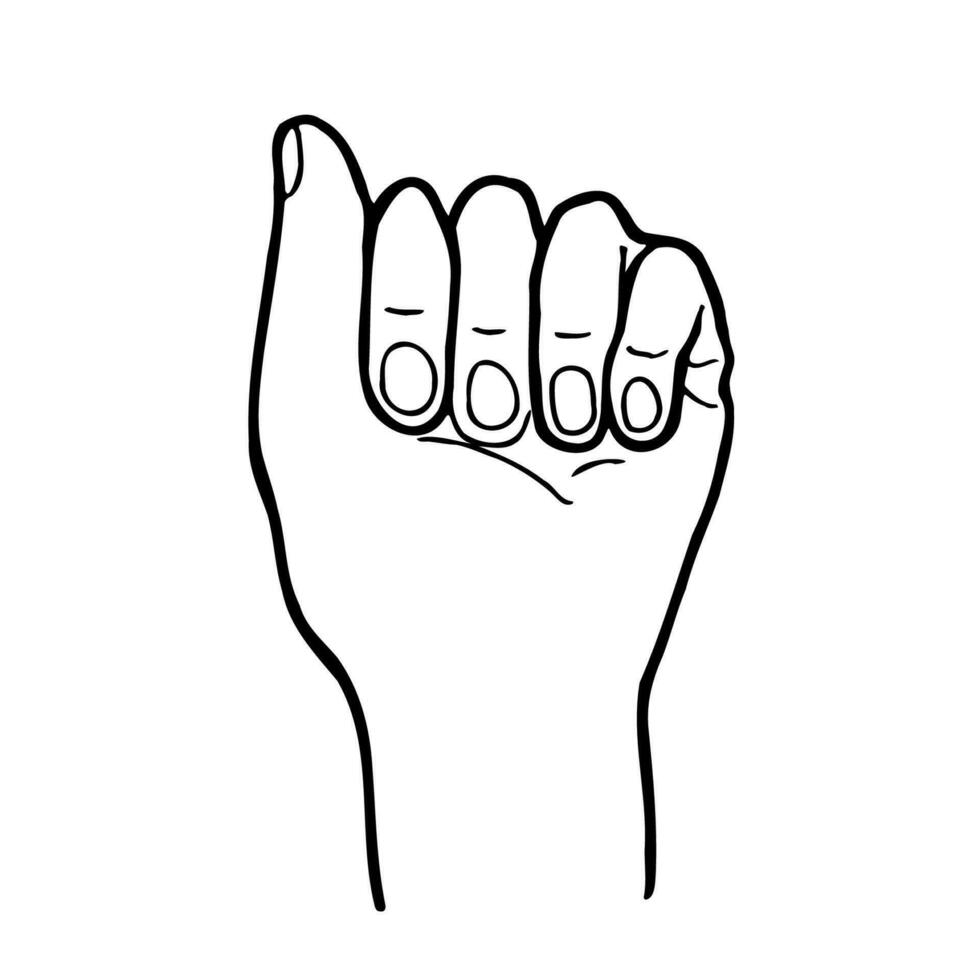 Raised hand. Raised fist as a symbol of unity, protest, strength or victory, success. The concept of unity, revolution, struggle, cooperation. Artistic illustration. Isolated white background. Vector