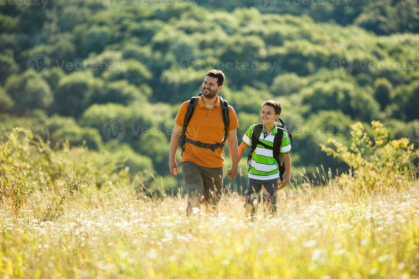 Father and son spending time outdoors photo