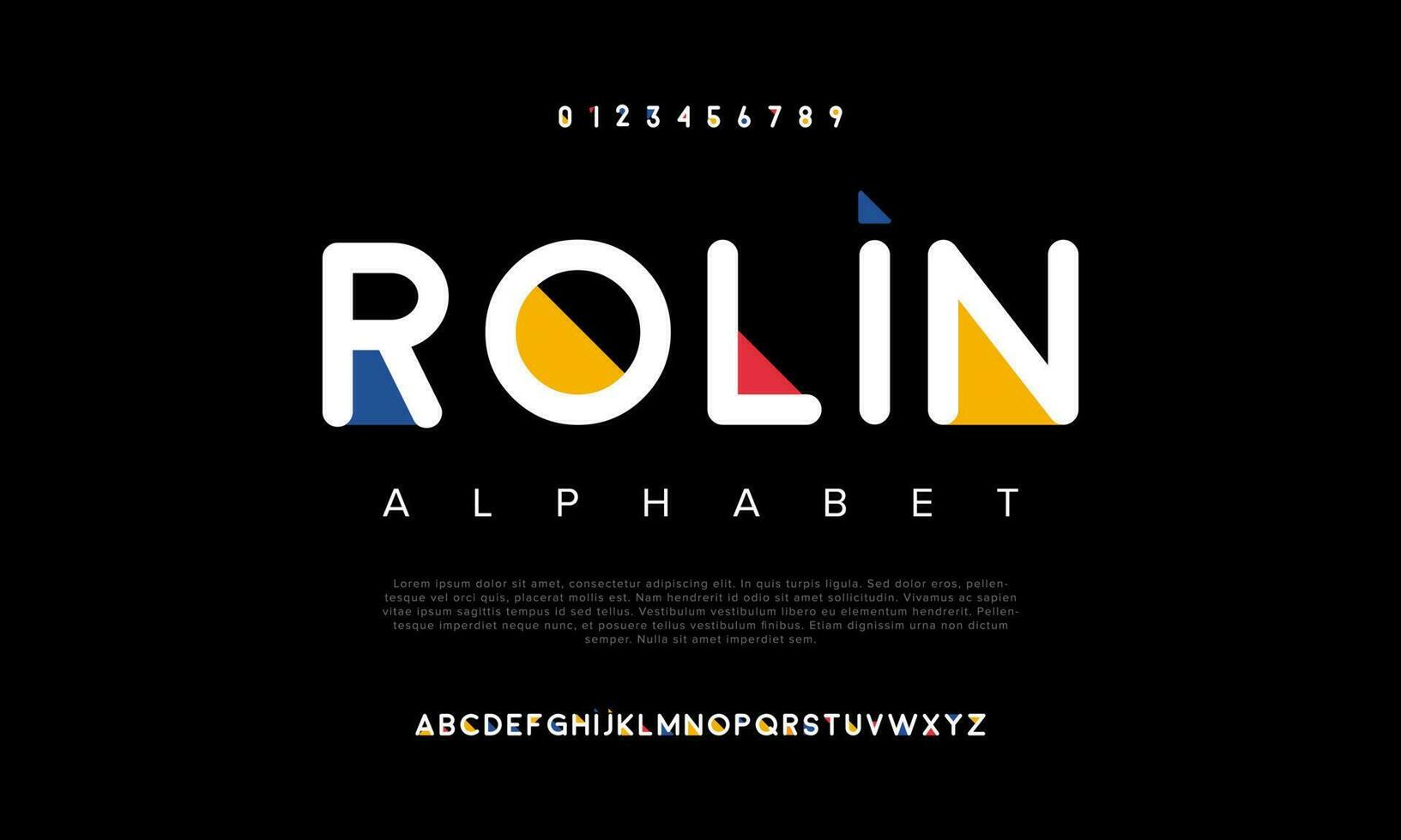 Rolin abstract digital technology logo font alphabet. Minimal modern urban fonts for logo, brand etc. Typography typeface uppercase lowercase and number. vector illustration