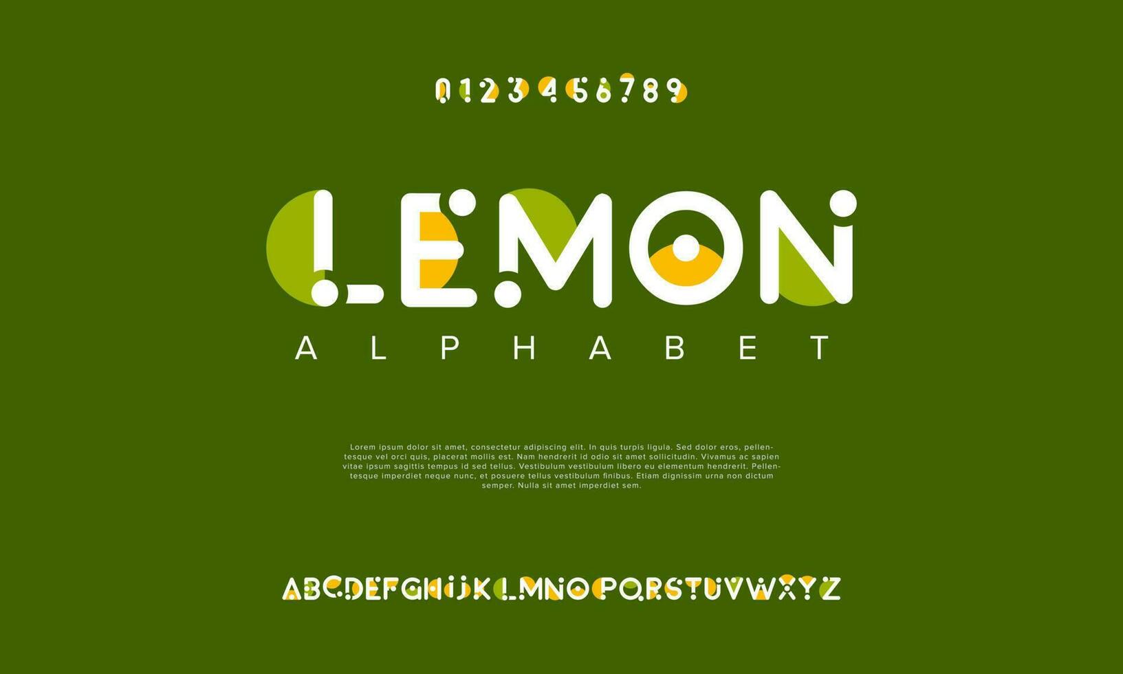 Lemon abstract digital technology logo font alphabet. Minimal modern urban fonts for logo, brand etc. Typography typeface uppercase lowercase and number. vector illustration
