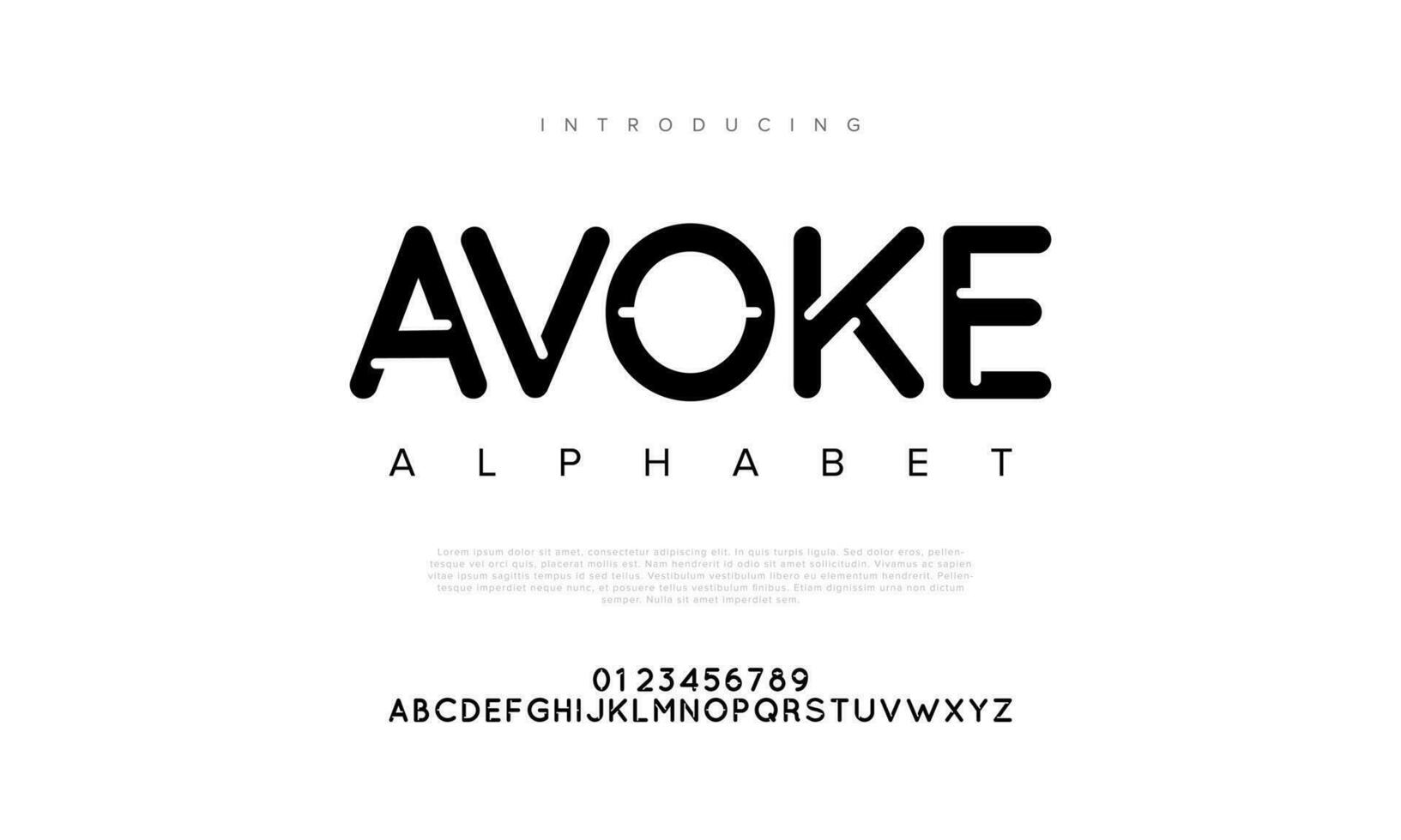 Avoke abstract digital technology logo font alphabet. Minimal modern urban fonts for logo, brand etc. Typography typeface uppercase lowercase and number. vector illustration