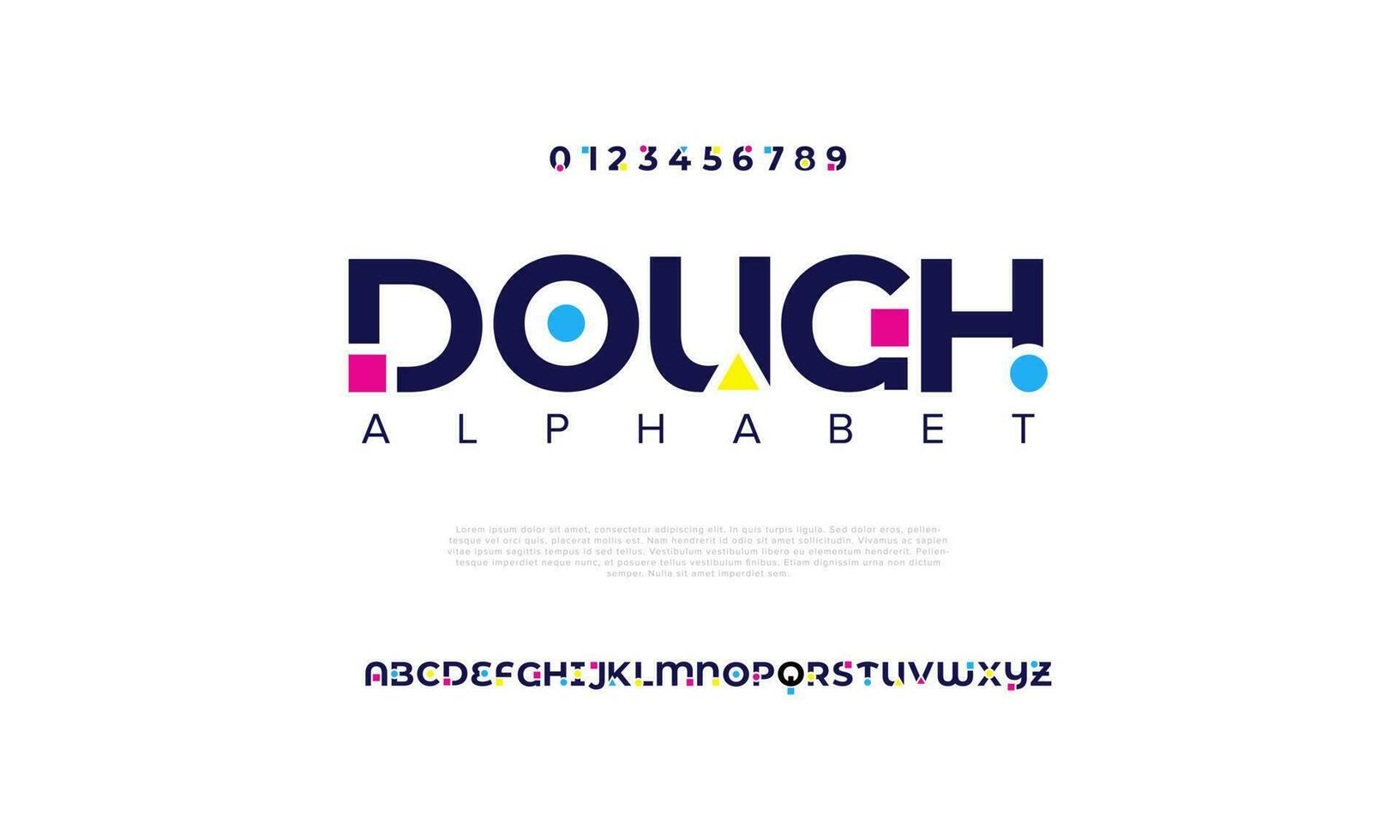 Dough abstract digital technology logo font alphabet. Minimal modern urban fonts for logo, brand etc. Typography typeface uppercase lowercase and number. vector illustration