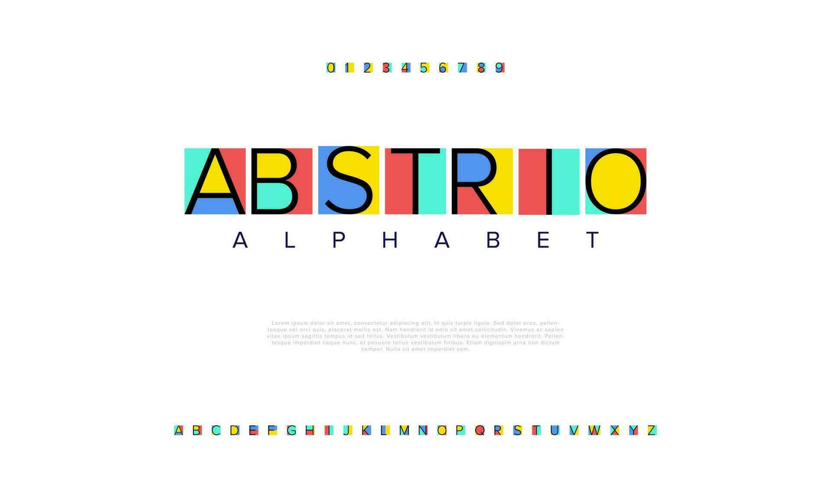 Abstrio abstract digital technology logo font alphabet. Minimal modern urban fonts for logo, brand etc. Typography typeface uppercase lowercase and number. vector illustration