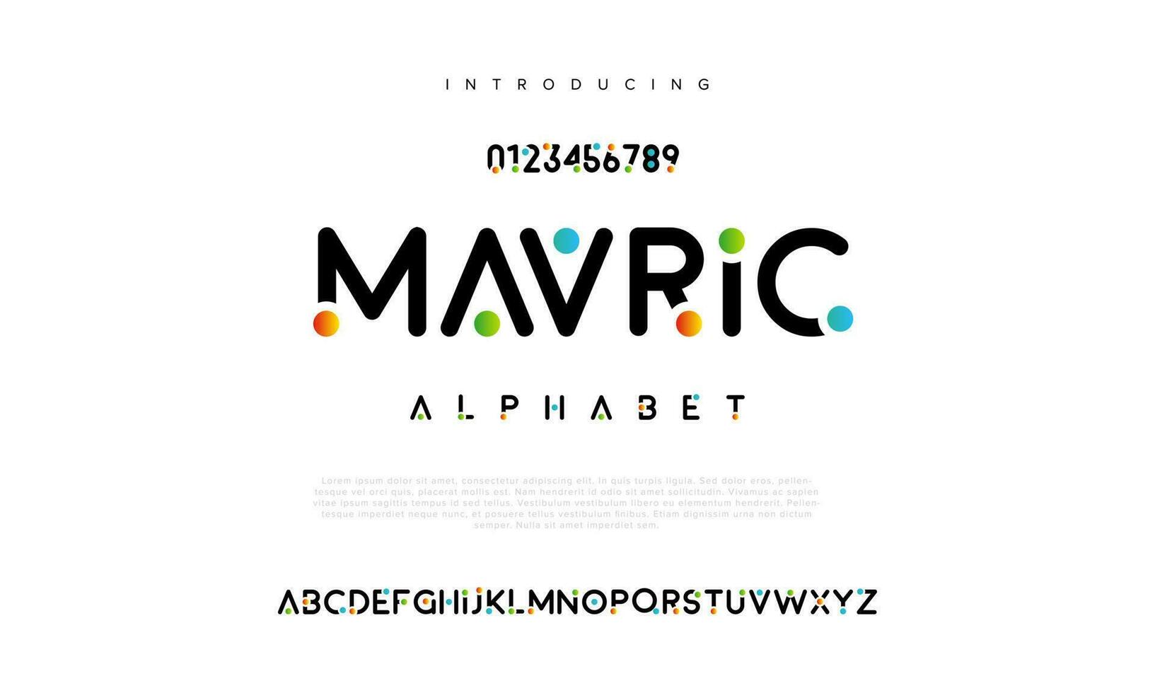 Mavric resumen digital tecnología logo fuente alfabeto. mínimo moderno urbano fuentes para logo, marca etc. tipografía tipo de letra mayúscula minúsculas y número. vector ilustración