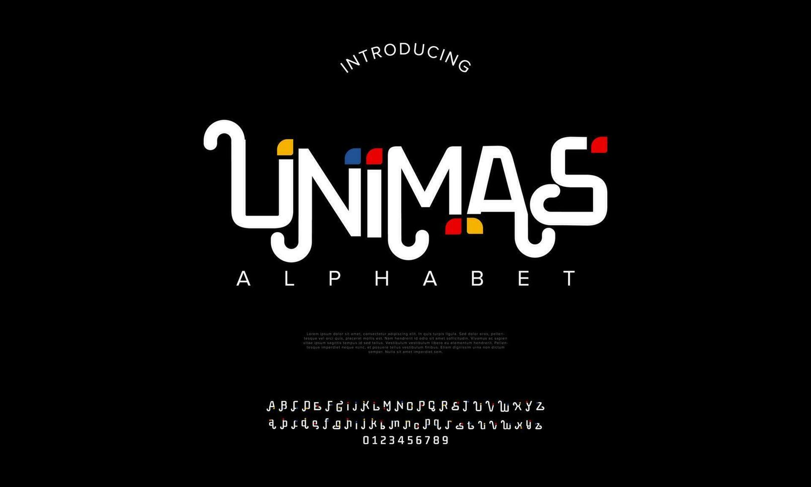 unimas resumen digital tecnología logo fuente alfabeto. mínimo moderno urbano fuentes para logo, marca etc. tipografía tipo de letra mayúscula minúsculas y número. vector ilustración