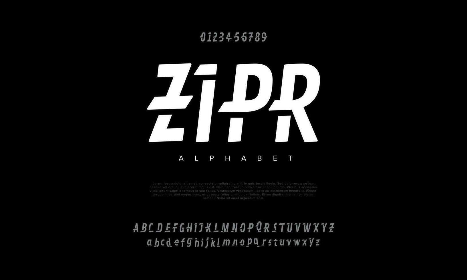 Zipr abstract digital technology logo font alphabet. Minimal modern urban fonts for logo, brand etc. Typography typeface uppercase lowercase and number. vector illustration