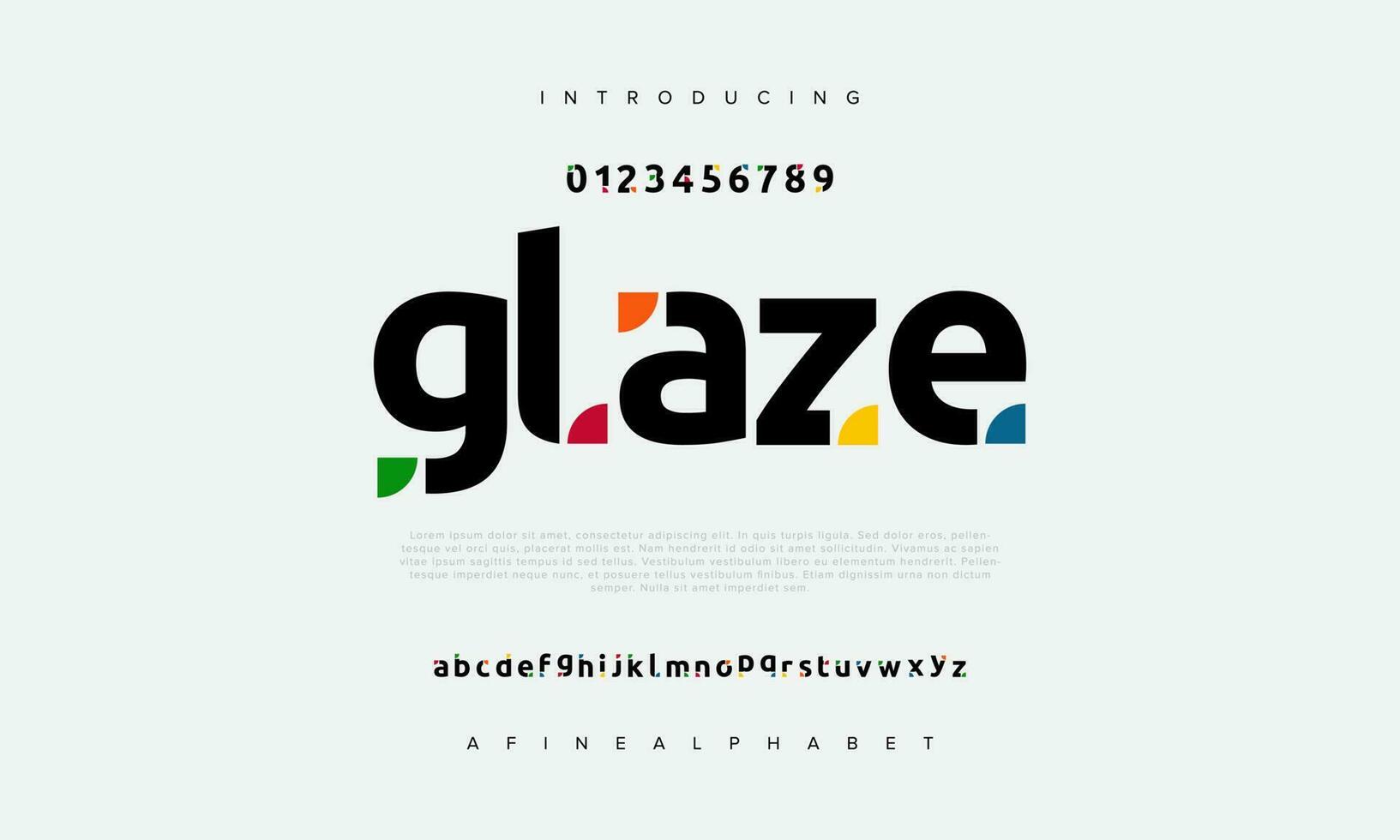 Glaze abstract digital technology logo font alphabet. Minimal modern urban fonts for logo, brand etc. Typography typeface uppercase lowercase and number. vector illustration