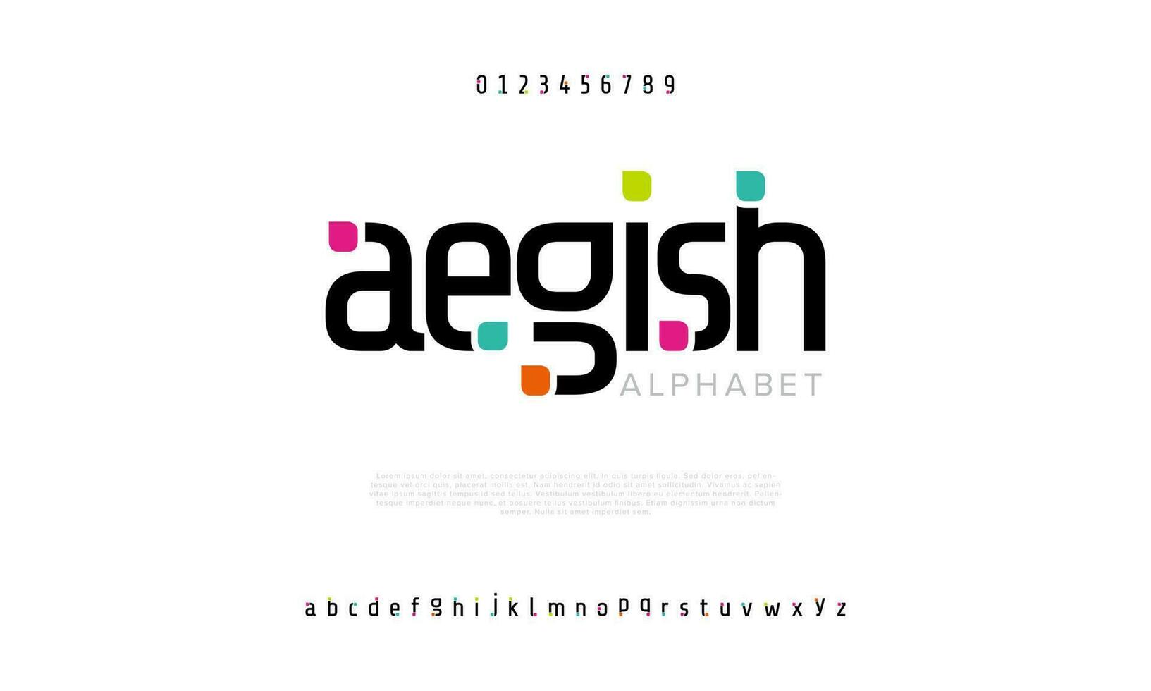 Aeghis abstract digital technology logo font alphabet. Minimal modern urban fonts for logo, brand etc. Typography typeface uppercase lowercase and number. vector illustration